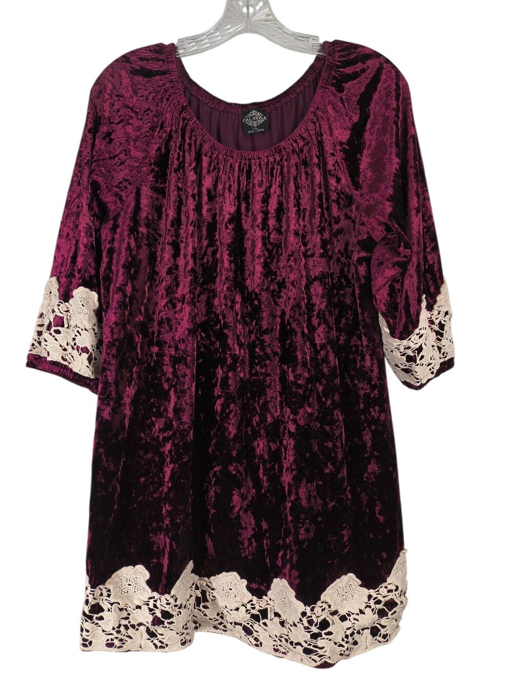 Cal Style Mini Dress Tunic Womens XL Burgundy Y2K Crushed Velvet On Off Shoulder